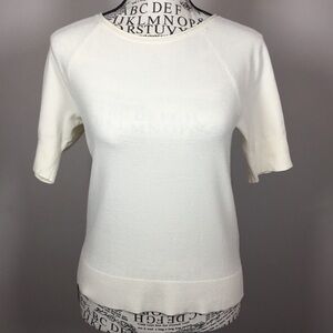 Cream short sleeve stretchy 1950s style knit top sz S